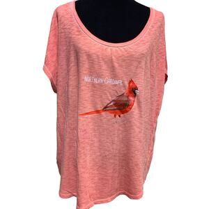 Wingspan Inspired Womens 2X Watercolor Cardinal Bird Hand Printed Upcycled Tee
